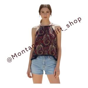 Love Blossom Womens Small sleeveless top open back vibrant paisley print cami